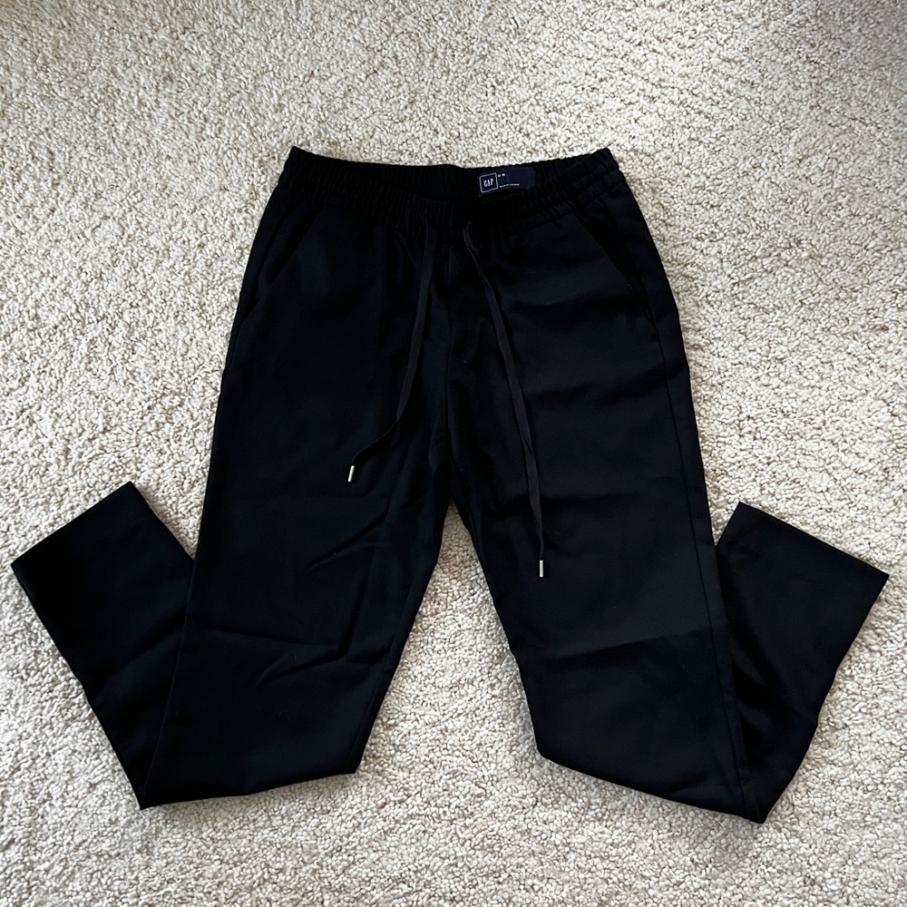 New Gap wool pants joggers trousers drawstring elastic pockets black 0